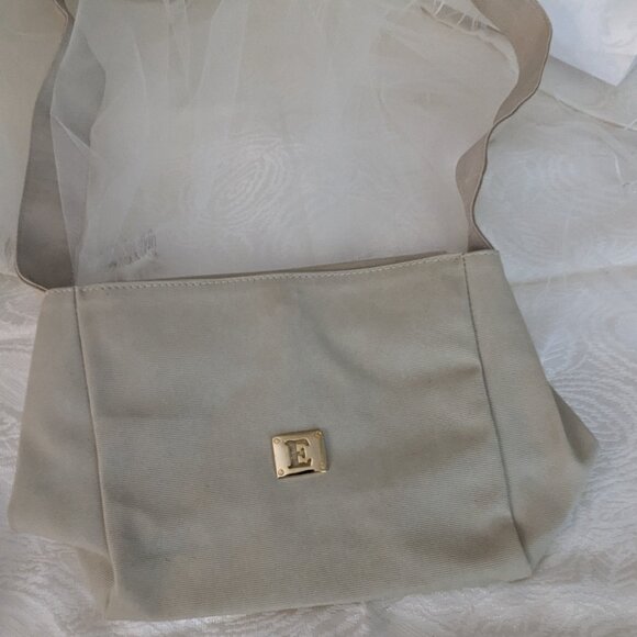 Monogram E Shoulder Bag Non Leather Vintage Ecru Light Grey White - Picture 1 of 9